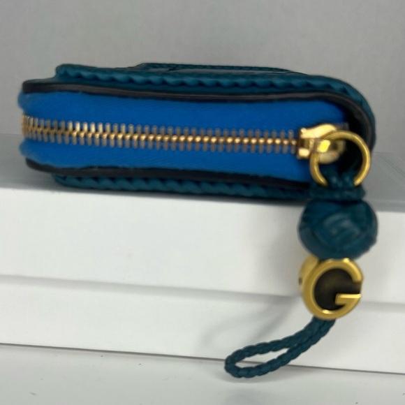 💙Gucci Blue Leather Braided Bamboo Long Wallet w/ Zipper Charm 💙 - Picture 4 of 8